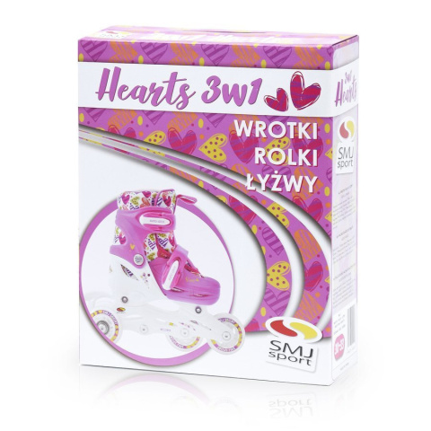 HEARTS LED 3w1 WROTKI + ROLKI + ŁYŻWY regulowane SMJ sport 30-33