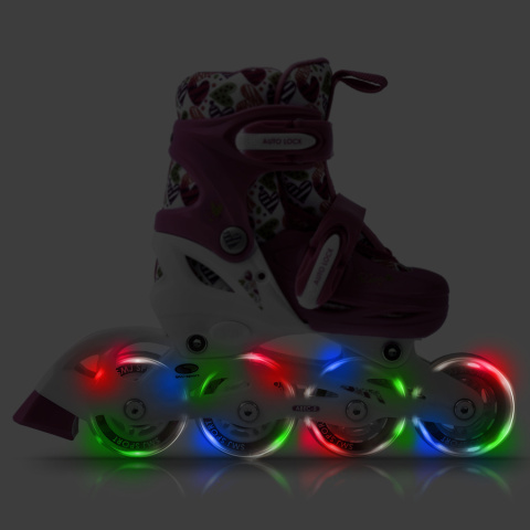 HEARTS LED 3w1 WROTKI + ROLKI + ŁYŻWY regulowane SMJ sport 30-33