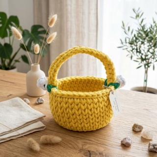 KOSZYK WIELKANOCNY NA ŚWIĘCONKĘ RĘKODZIEŁO SZNUREK BAWEŁNIANY HANDMADE ŻÓŁTY